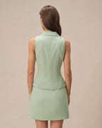 Green Collar Single Breasted Vest