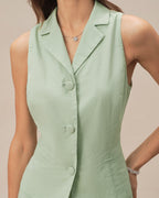 Green Collar Single Breasted Vest