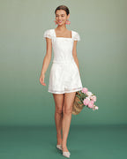 White Square Neck Jacquard Blouse
