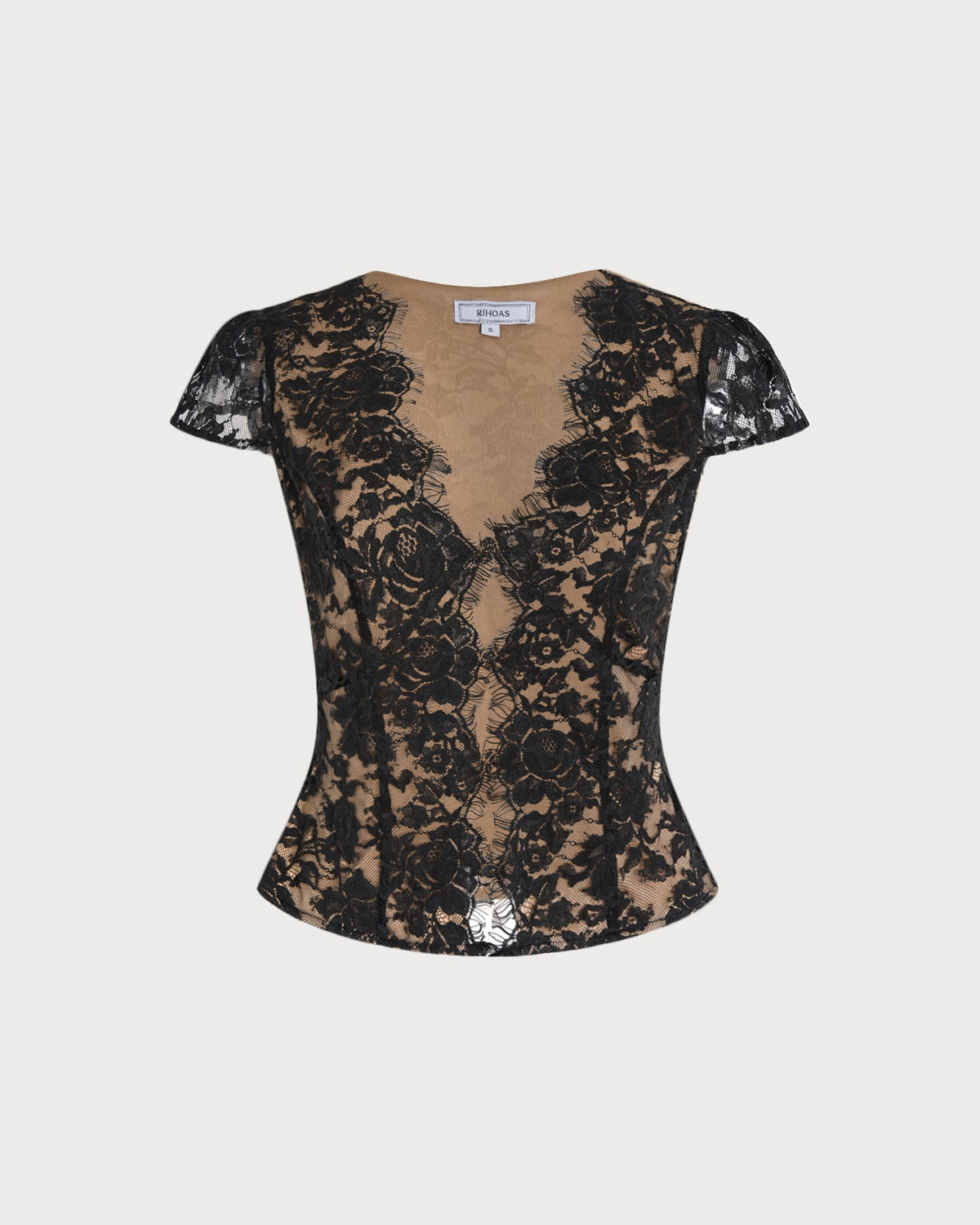 Black V Neck Lace Button Blouse