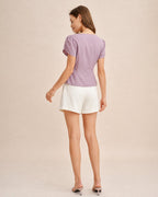 Purple Square Neck Petal Sleeve Blouse