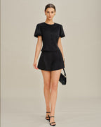 Black Puffed Sleeve Satin Blouse