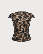 Black V Neck Lace Button Blouse