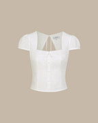 White Square Neck Jacquard Blouse