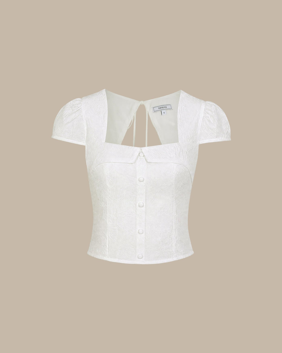 White Square Neck Jacquard Blouse