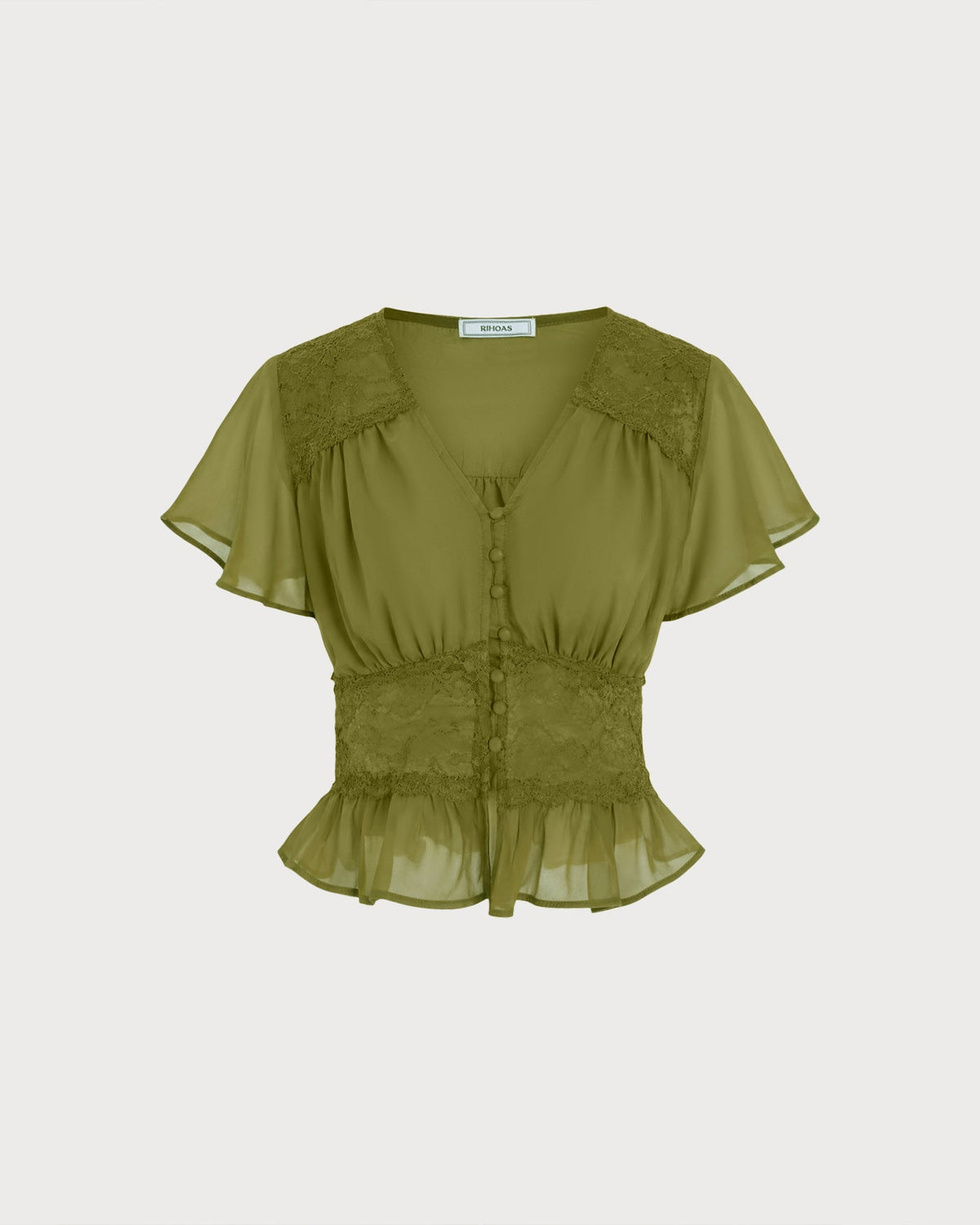 Green V Neck Ruched Blouse
