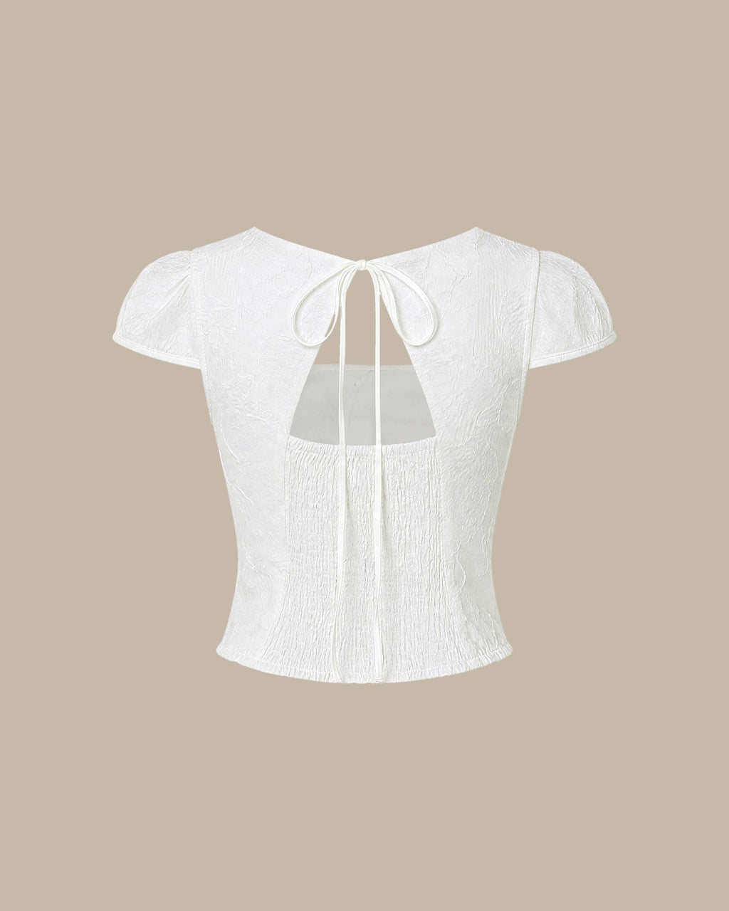 White Square Neck Jacquard Blouse
