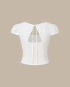 White Square Neck Jacquard Blouse