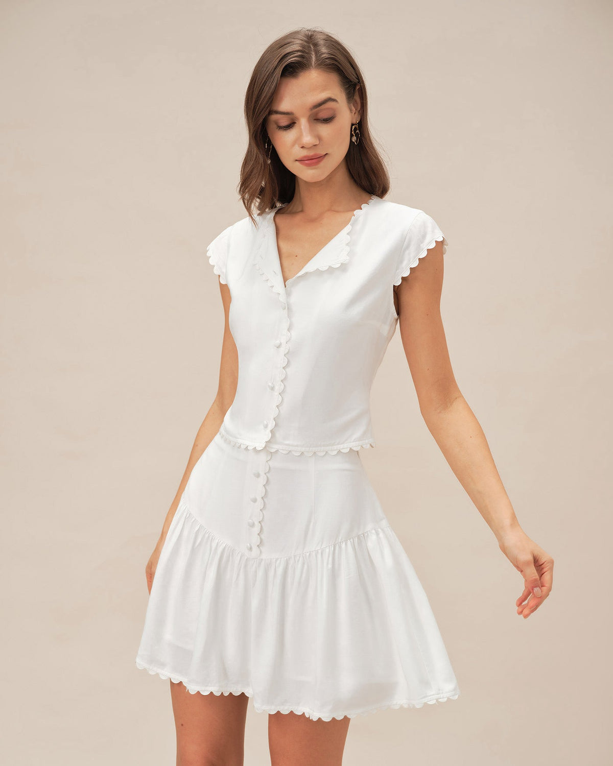 White Cap Sleeve Button Blouse