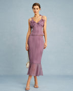 Purple V Neck Floral Ruffle Camis