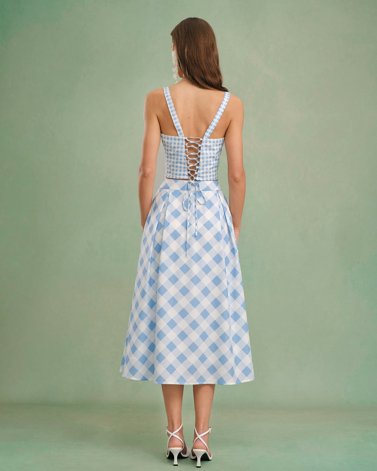 Blue X Cross Tie Plaid Cami Top