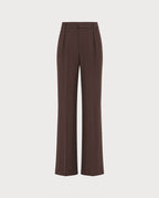 Coffee Elastic Waist Pockets Straight Pants