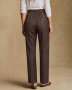 Coffee Elastic Waist Pockets Straight Pants