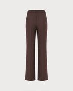 Coffee Elastic Waist Pockets Straight Pants