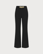 Black Button Pockets Straight Pants