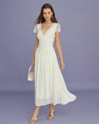 Apricot V Neck Lace Splicing Maxi Dress