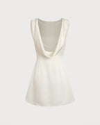 Apricot Boat Neck Pearl Mini Dress