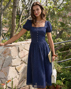 Blue Square Neck Polka Dot Blouse