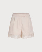 Apricot Lace Splicing Pockets Shorts