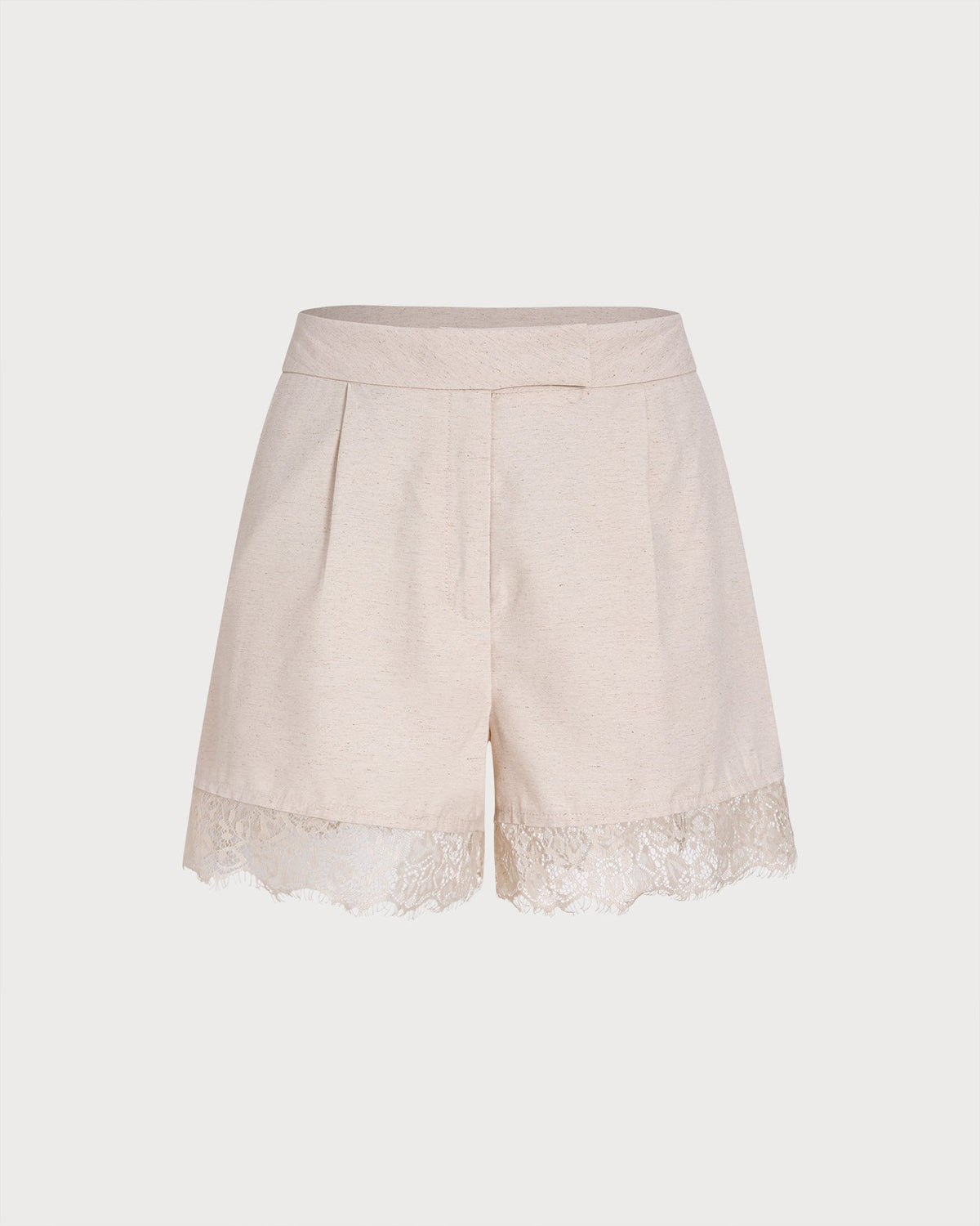 Apricot Lace Splicing Pockets Shorts