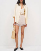 Apricot Lace Splicing Pockets Shorts