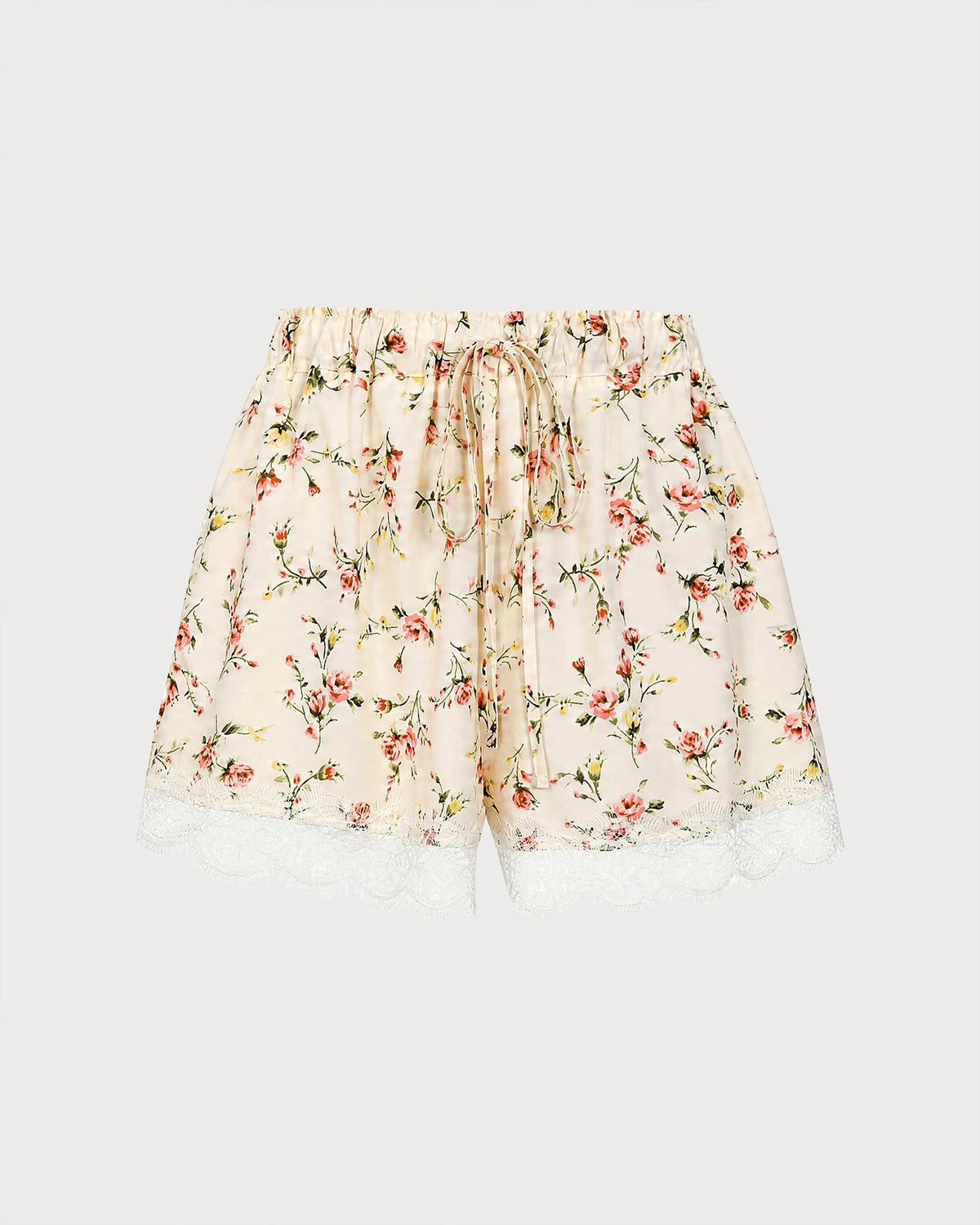 Apricot Elastic Waist Lace Floral Shorts