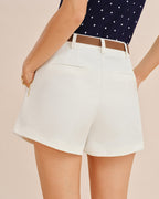 White Belted Pocket Shorts