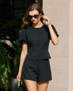 Black Natural Waisted Satin Shorts