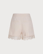 Apricot Lace Splicing Pockets Shorts