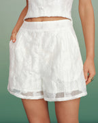 White Jacquard Pockets Shorts