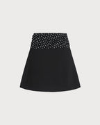 Black Polka Dot Splicing Mini Skirt