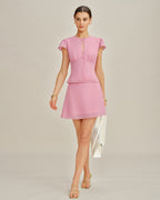 Pink Solid Chiffon Mini Skirt