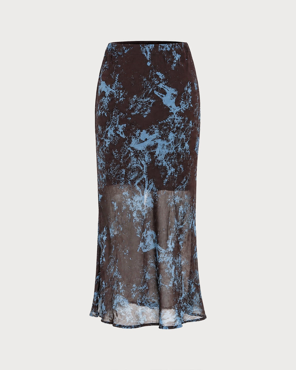 Coffee Elastic Waist Floral Midi Skirt