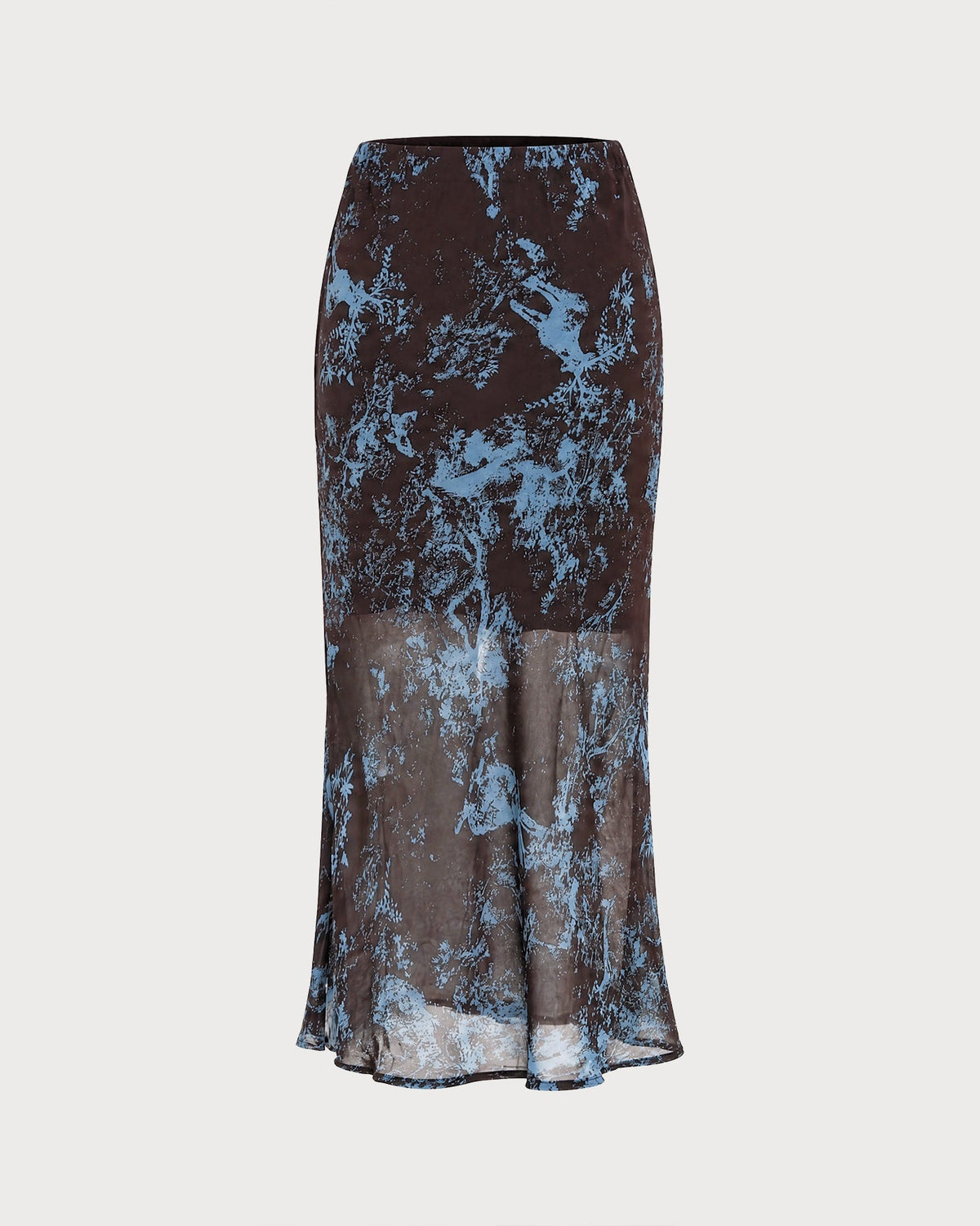 Coffee Elastic Waist Floral Midi Skirt