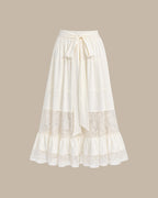 Apricot Lace Elastic Waist Midi Skirt