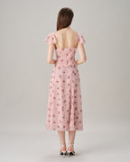 Pink Floral Chiffon A-Line Midi Skirt