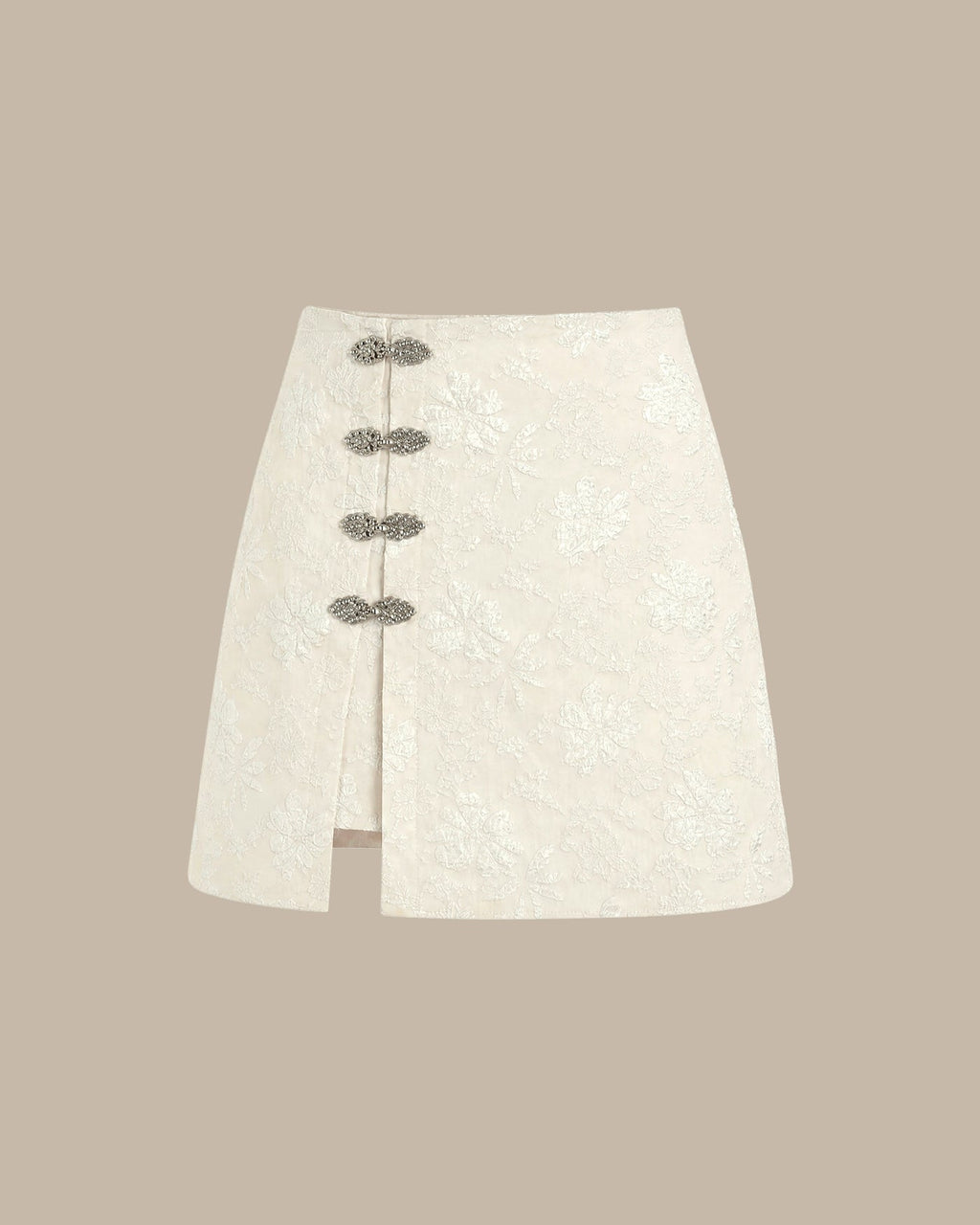 Apricot Jacquard Slit Mini Skirt
