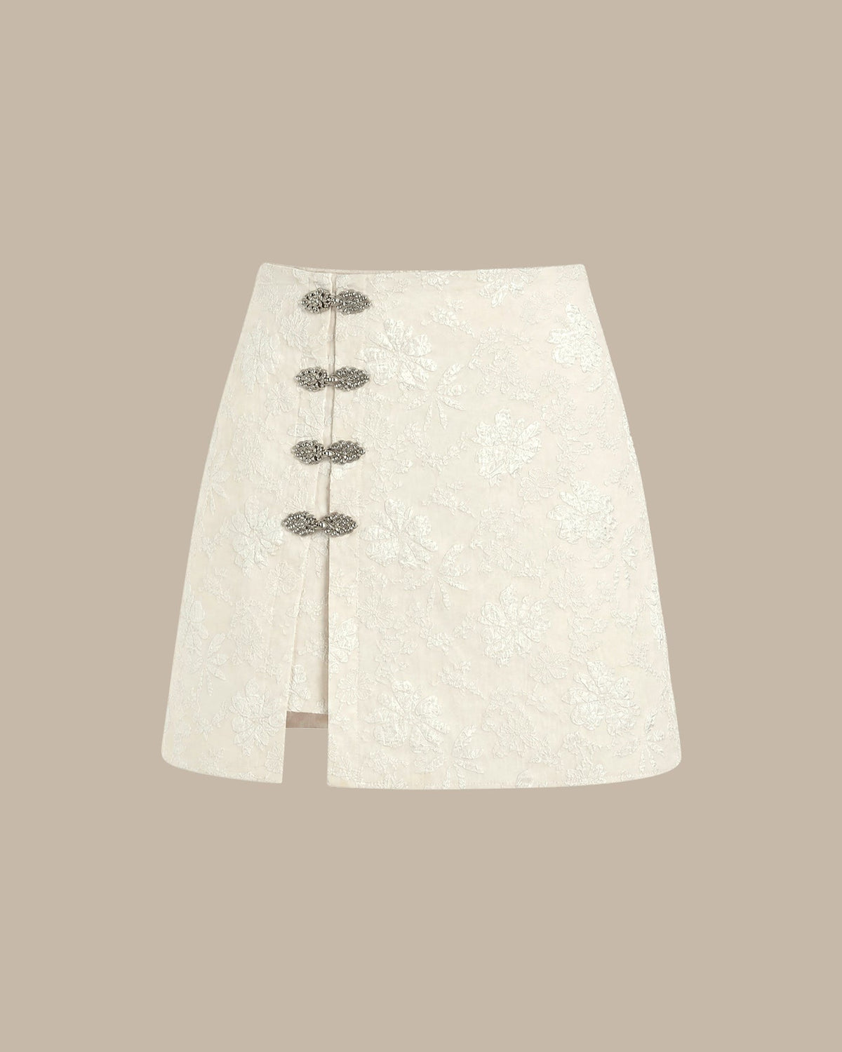 Apricot Jacquard Slit Mini Skirt