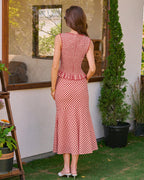Red Plaid Mermaid Midi Skirt