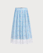 Blue Floral Lace A-Line Skirt