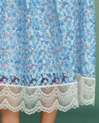Blue Floral Lace A-Line Skirt