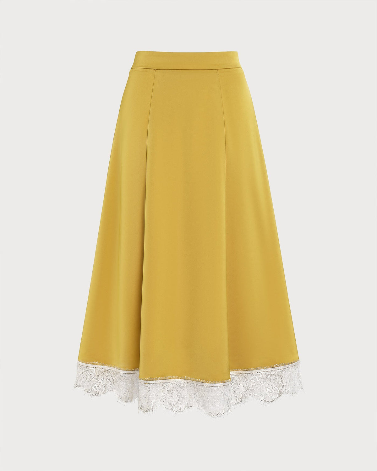 Yellow Lace Satin Midi Skirt