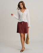 Red Suede Straight Slit Mini Skirt