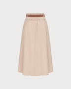 Khaki Belt Shirred Button Skirt
