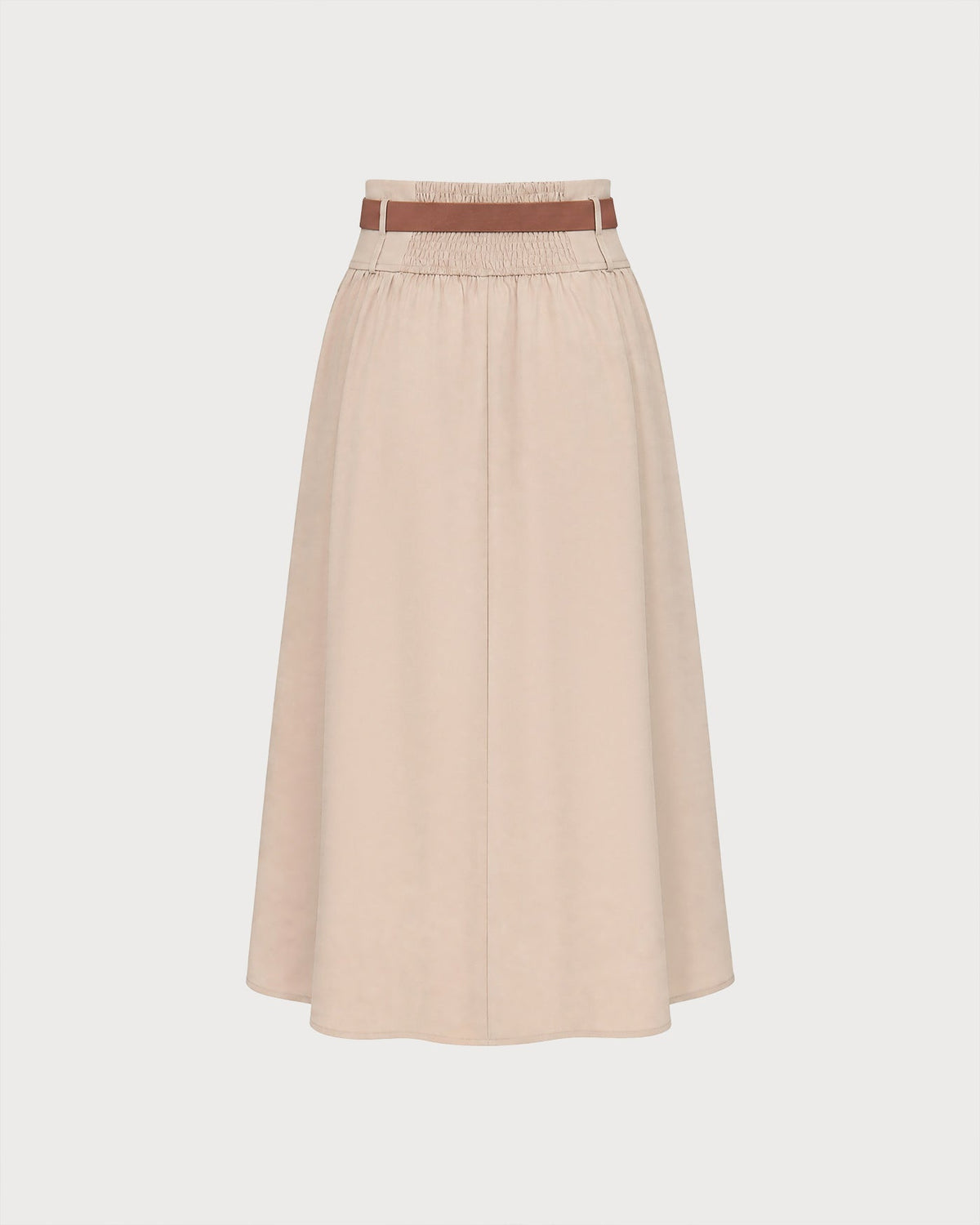 Khaki Belt Shirred Button Skirt
