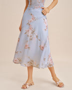 Light Purple Floral A-Line Midi Skirt