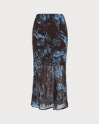 Coffee Elastic Waist Floral Midi Skirt