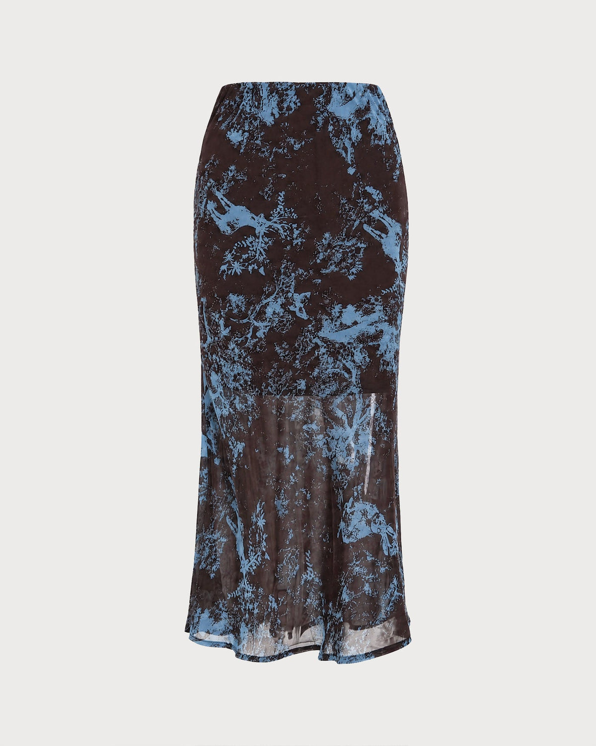 Coffee Elastic Waist Floral Midi Skirt