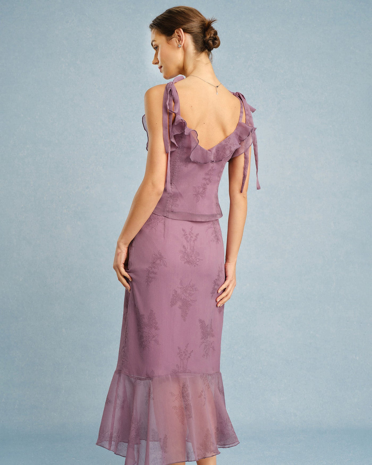 Purple Floral Mermaid Midi Skirt