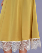 Yellow Lace Satin Midi Skirt